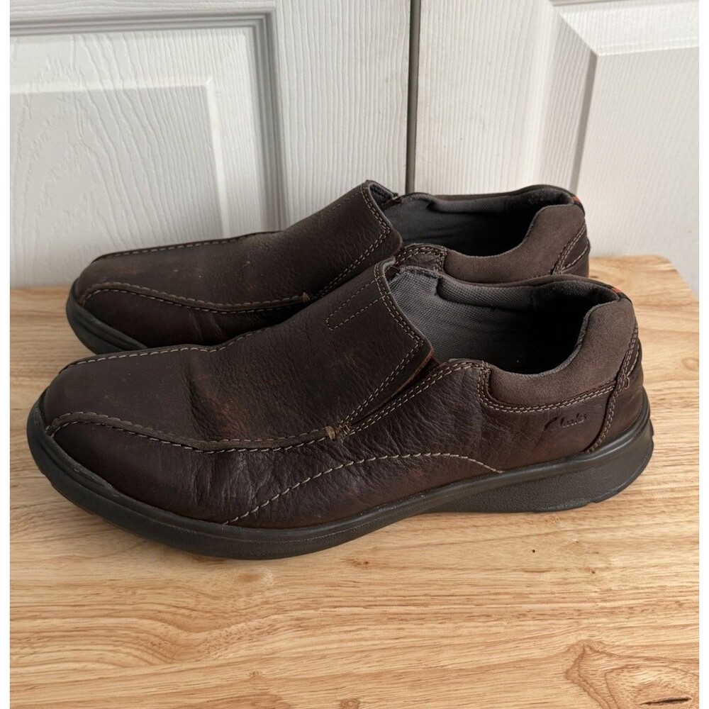 Clarks Size 12 M Cotrell Men’s Brown Leather Slip On Casual Comfort Loafer Shoe